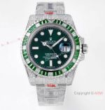 Swiss Grade Clone Rolex Iced Out Submariner Watch Swiss 3135 Green Dial